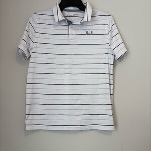 Boys Under Armour Black and White Stripe Performance Fabric Polo Youth Large